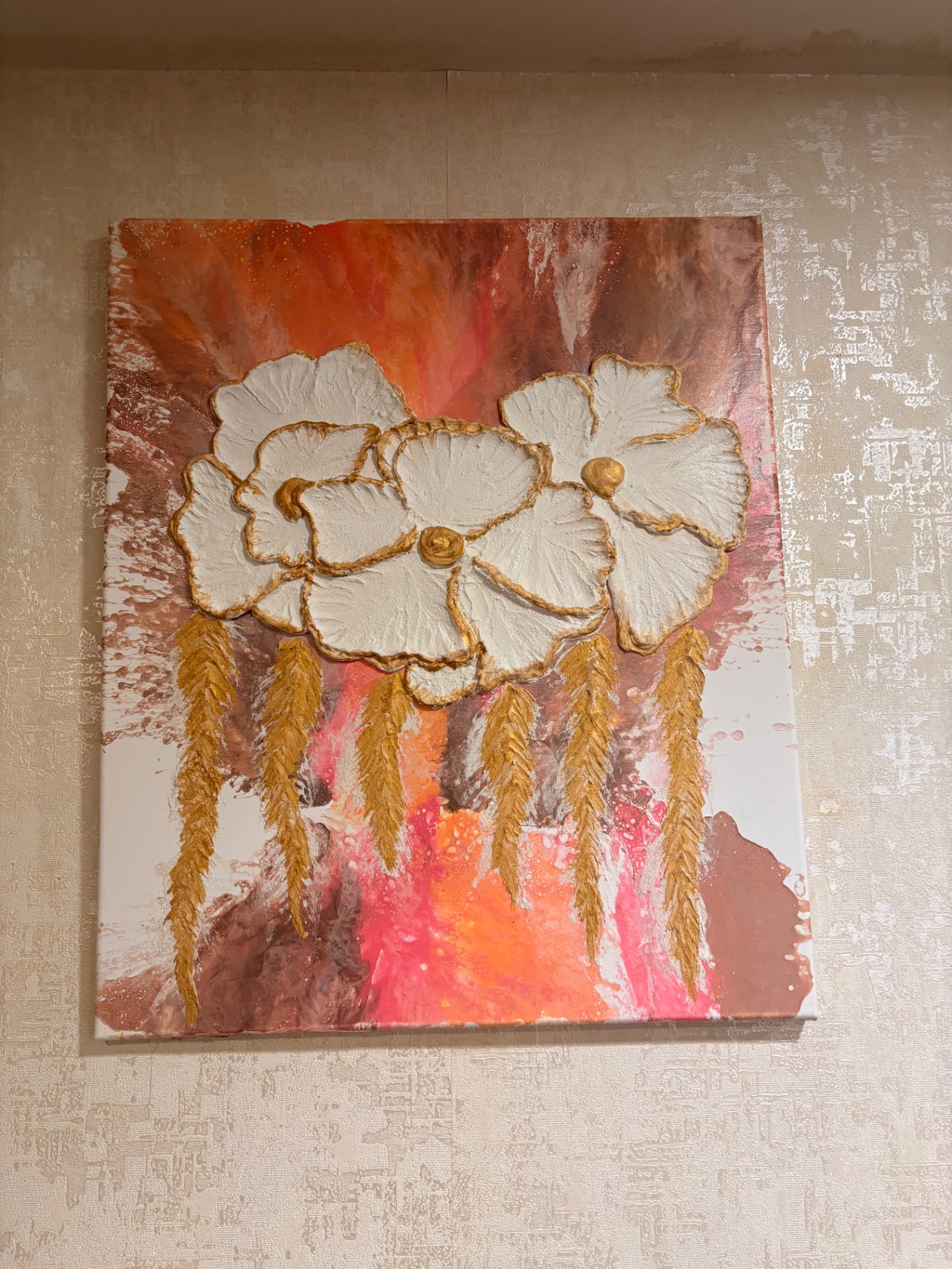 Coral Dream, Textured floral by Rahshona Art